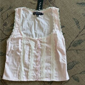 Motel Rocks Pale Pink Lace-Trim Button Tank